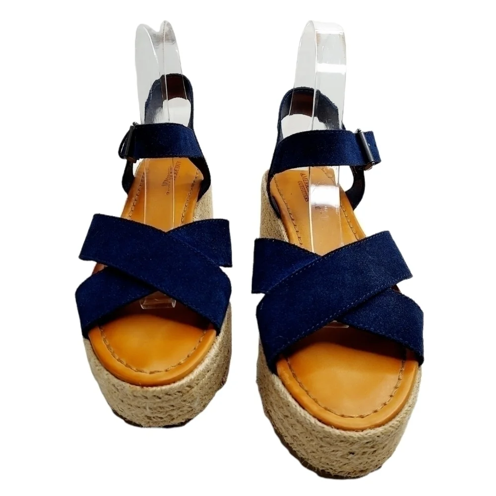 American Eagle Women's Size 9 Espadrille Sandal Platform Strappy Navy Suede EUC - Picture 4 of 13